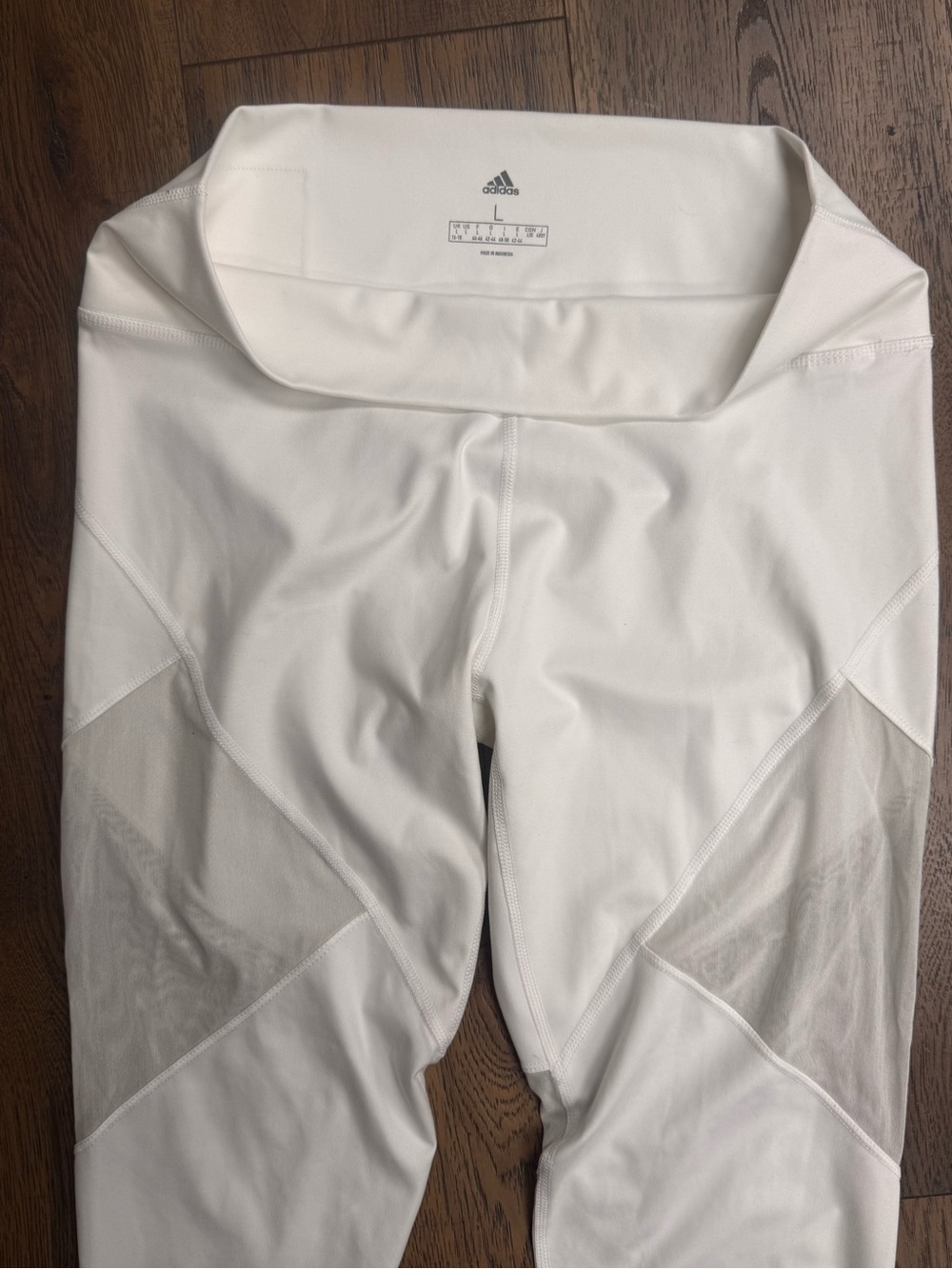 adidas White Mesh-Panel Athletic Leggings